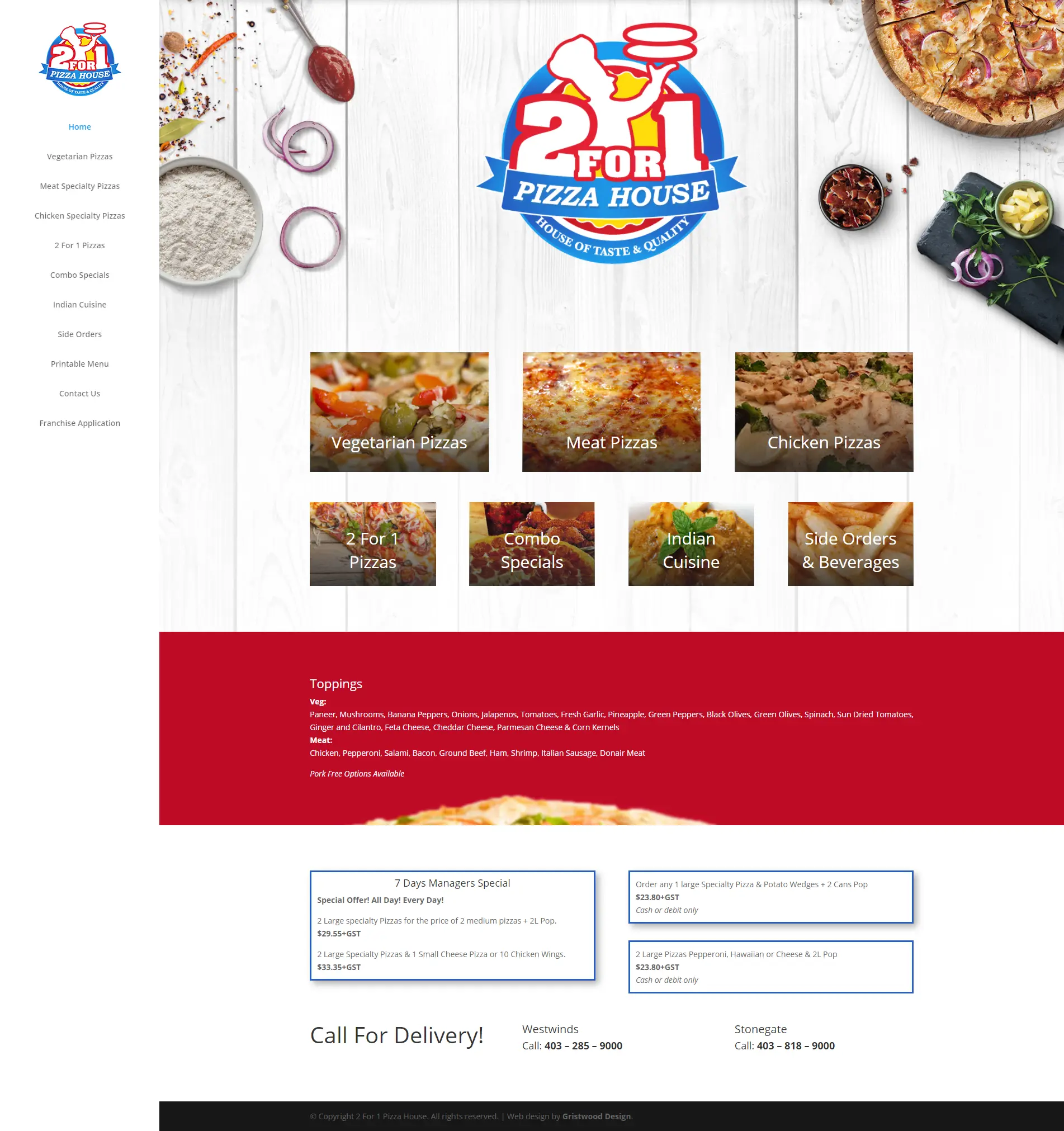 2 for 1 Pizza House website designed by Gristwood Design (Restaurant)