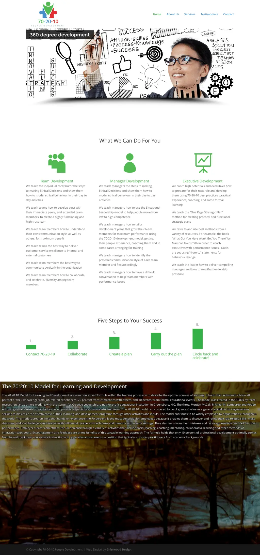 70-20-10 People Development website designed by Gristwood Design (Corporate training)