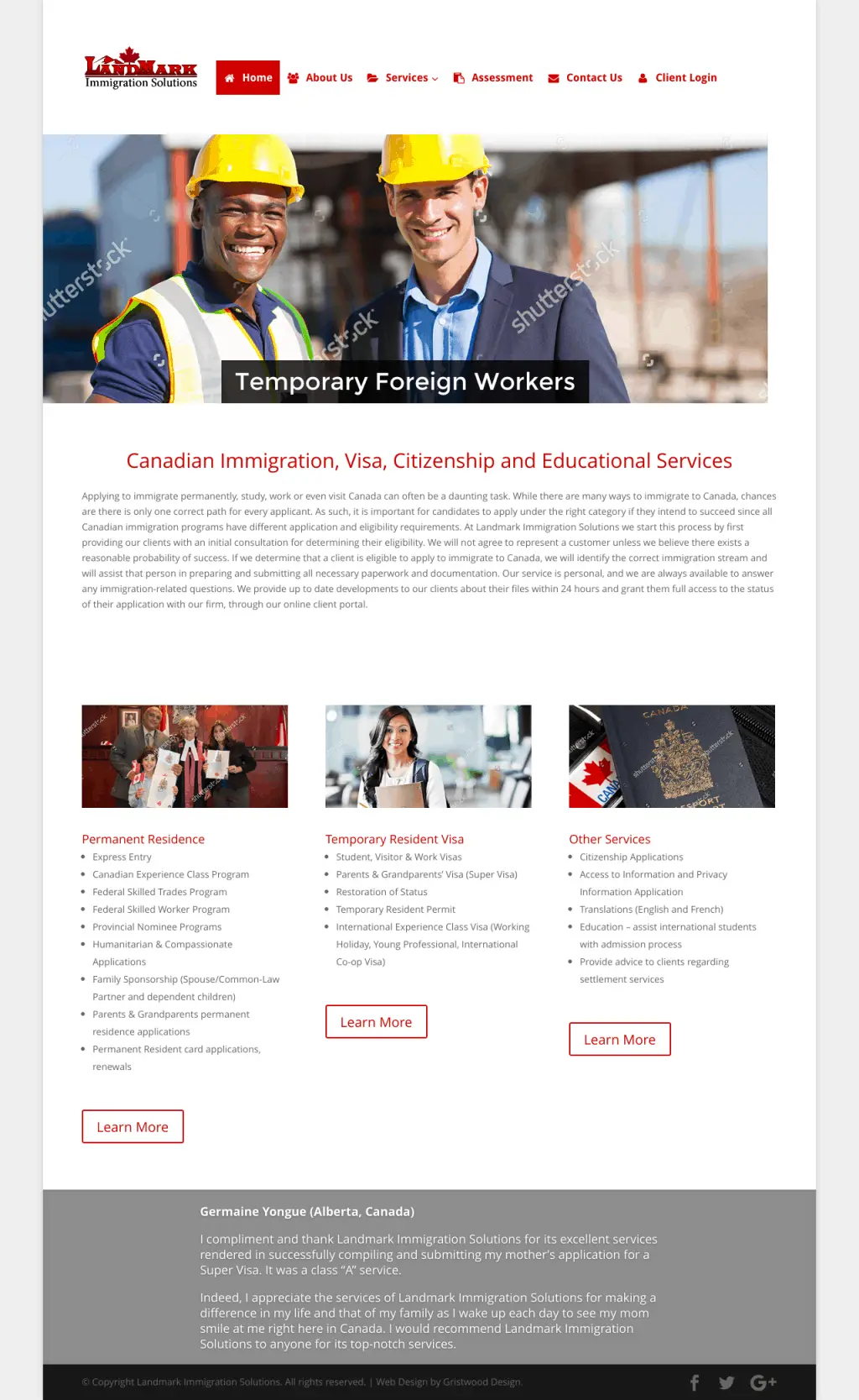 Landmark Immigration website designed by Gristwood Design (Immigration consulting)