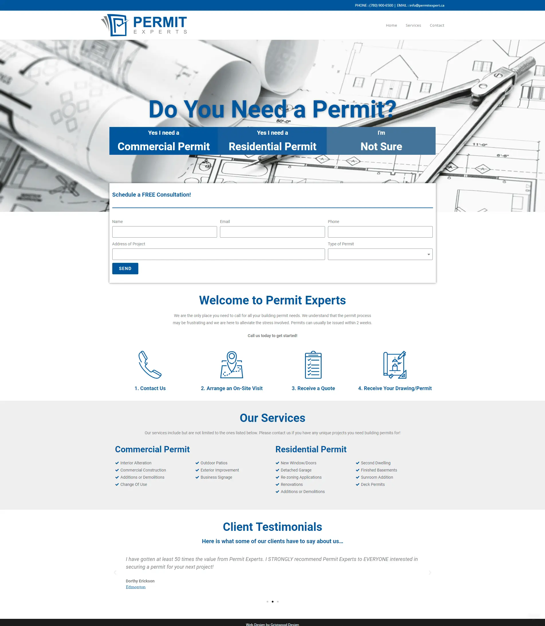 Permit Experts website designed by Gristwood Design (Building permits)