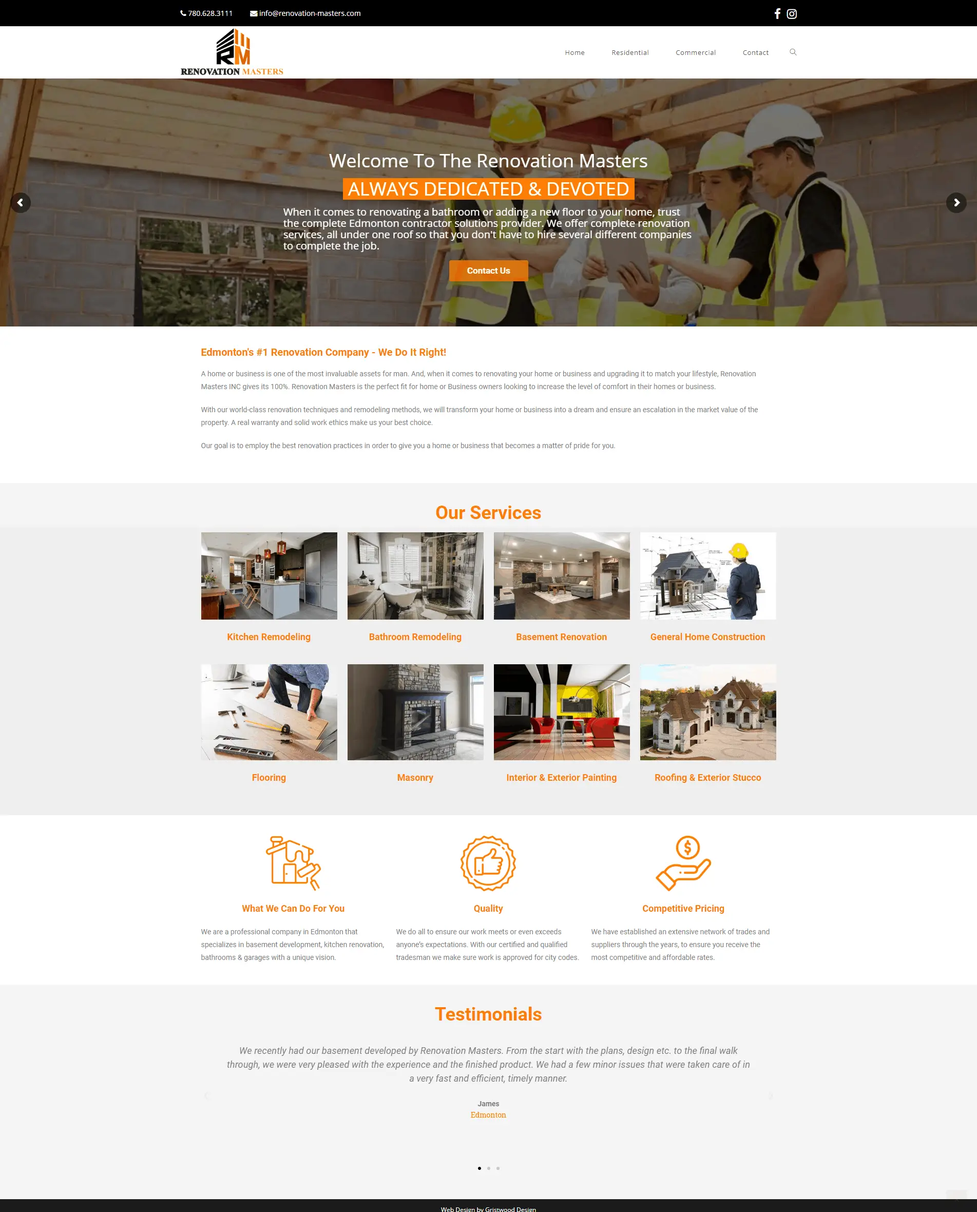 Renovation Masters website designed by Gristwood Design (Renovations)
