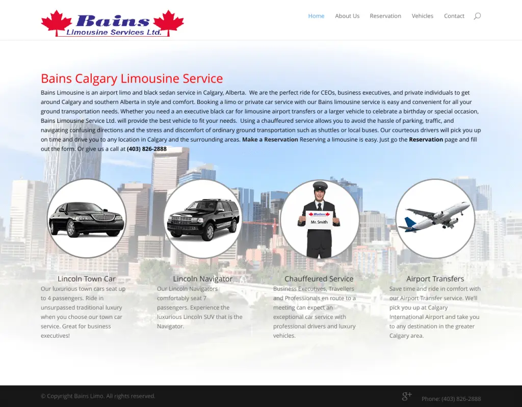 Bains Limo website designed by Gristwood Design (Transportation)