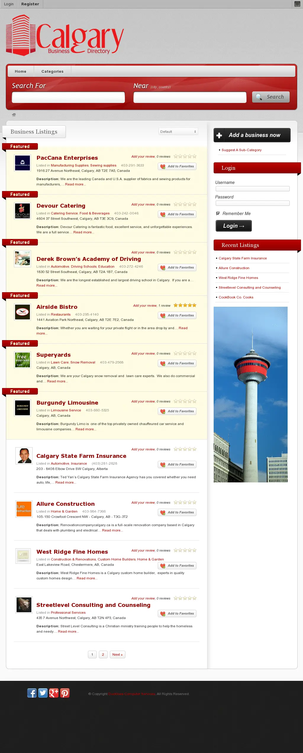 Calgary Businesses website designed by Gristwood Design (Business directory)