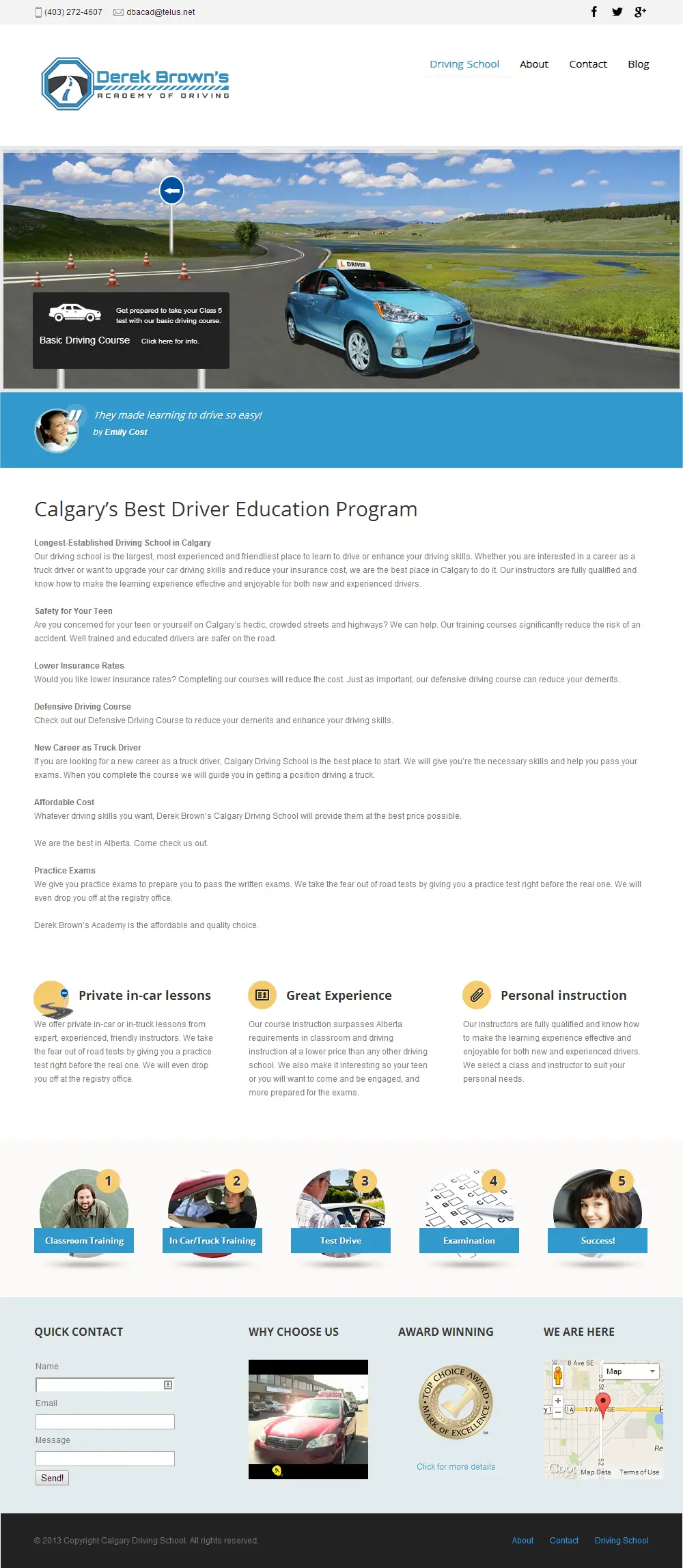 Calgary Driving School website designed by Gristwood Design (Education)