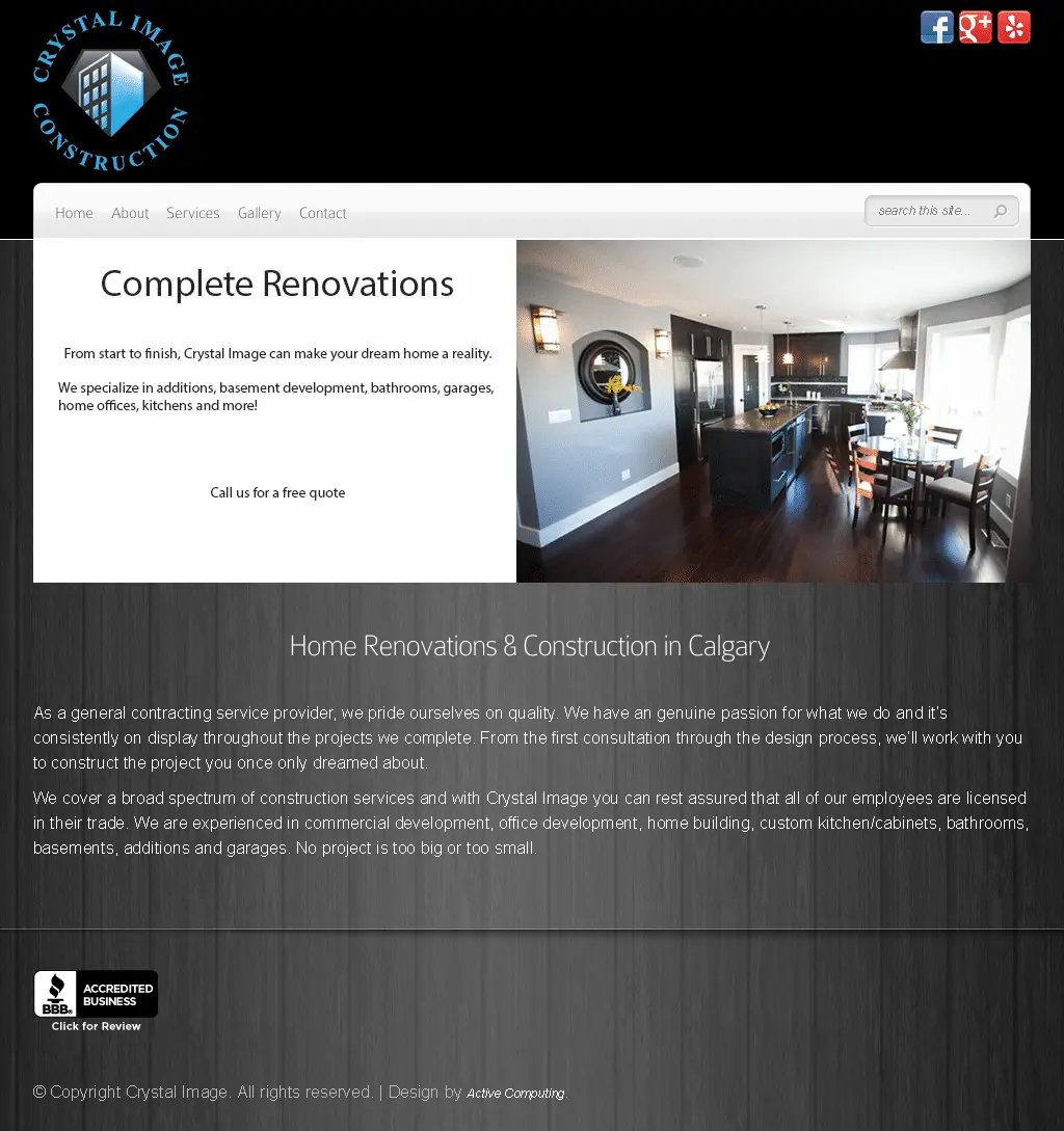 Crystal Image Construction website designed by Gristwood Design (Construction)