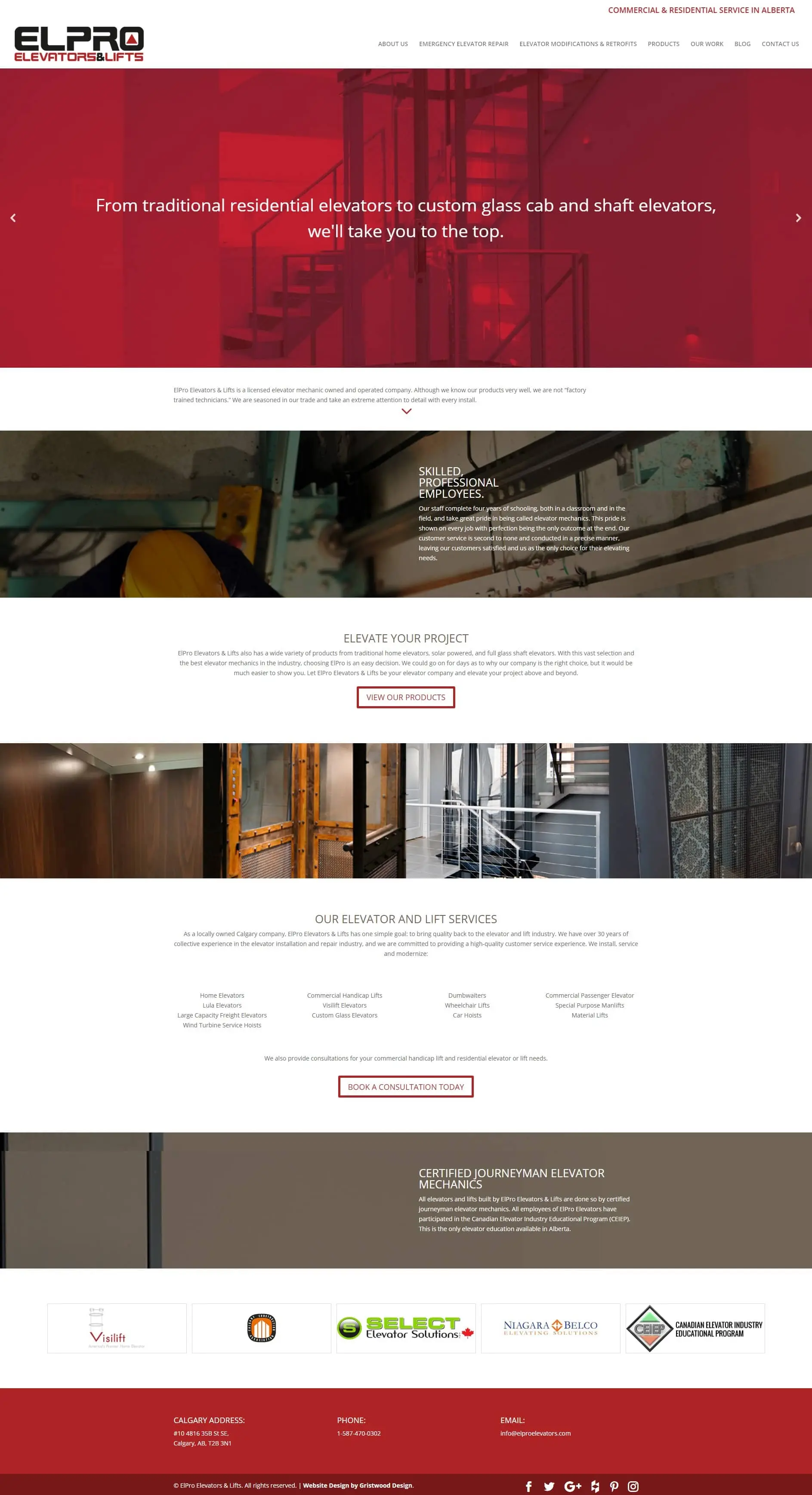 Elpro Elevators website designed by Gristwood Design (Commercial services)