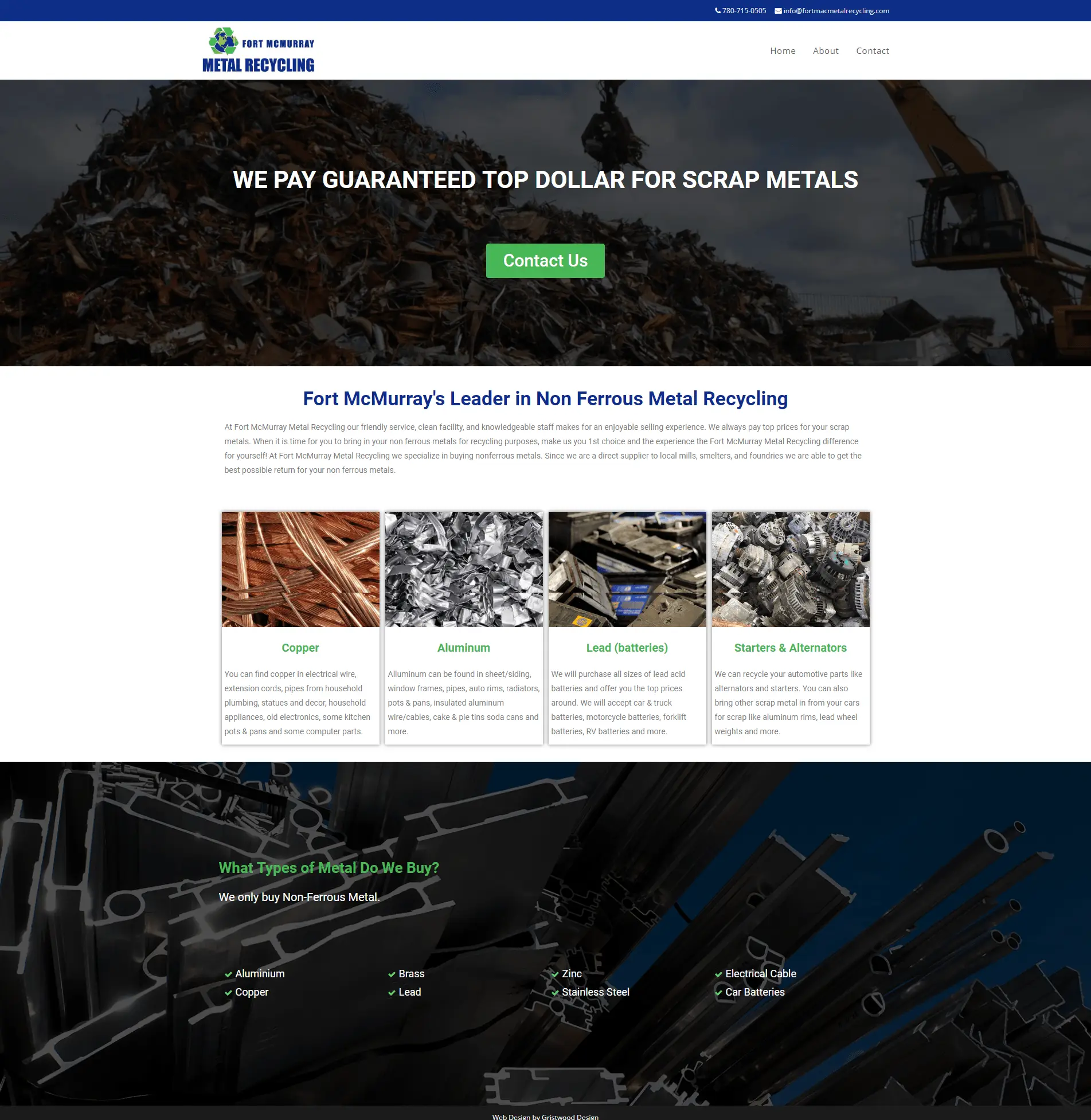 Fort Mac Metal Recycling website designed by Gristwood Design (Recycling)