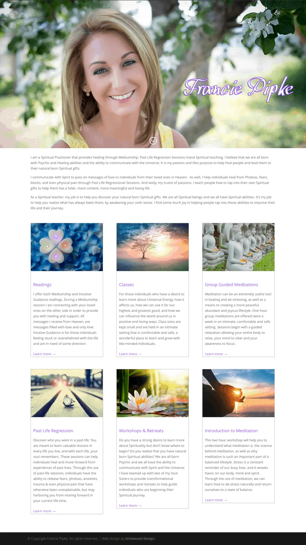 Francie Pipke website designed by Gristwood Design (Personal brand)