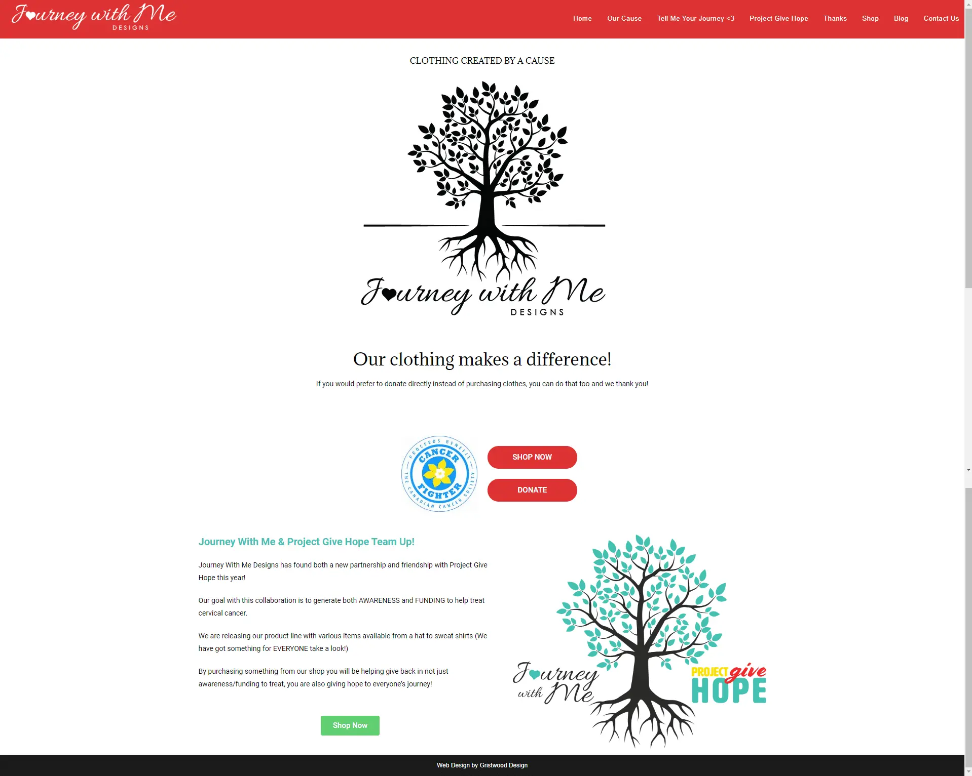 Journey With Me Designs website designed by Gristwood Design (Apparel & non-profit)
